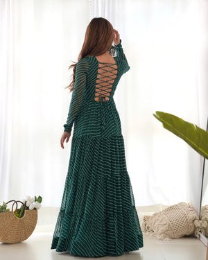 Georgette Printed Gown Set – Green