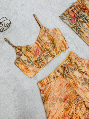 Georgette Printed Kurta-Palazzo Set – Peach Floral