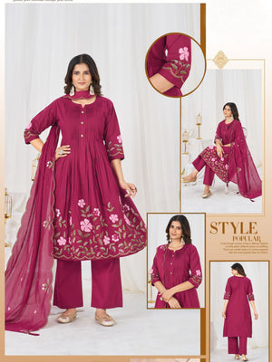 Pure Cotton Embroidered Anarkali Kurti Set – Pink