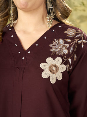 Heavy Rayon Embroidered Co-Ords Set – Wine