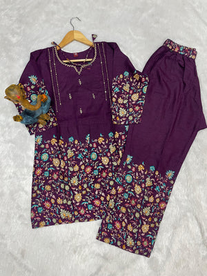 Pure Cotton Printed Co-Ords Set – Wine
