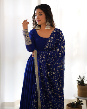 Georgette Embroidered Gown Set – Blue