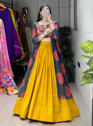 Navratri Mustard Lehenga With Kurti Lehenga Set