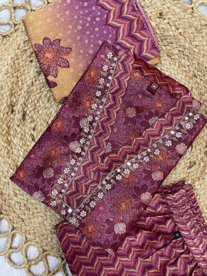 Zarna Silk Embroidered Straight Kurti Set – Wine Purple