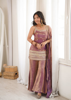 Frendy Silk Embroidered Bell Bottom Set – Wine