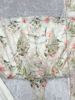 Organza Silk Printed Anarkali Set – Off White