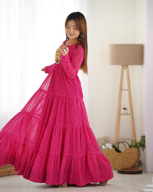 Georgette Printed Gown Set – Pink