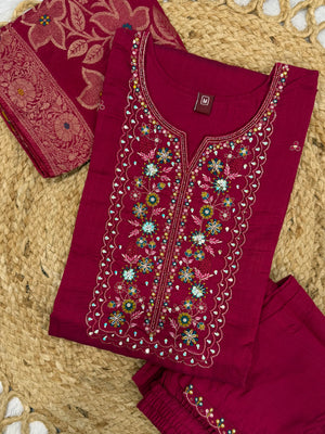 Pure Viscose Mango Silk Embroidered Straight Kurti Set – Rani