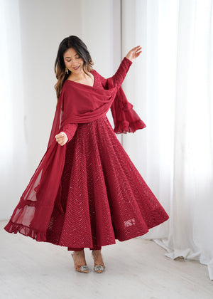 Georgette Embroidered Anarkali Set – Maroon