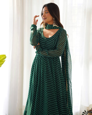 Georgette Printed Anarkali Set – Bottle Green