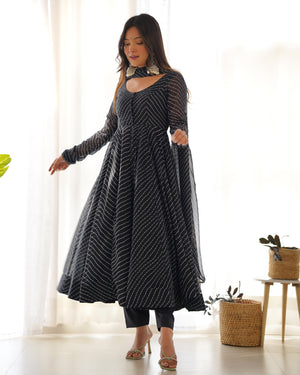Georgette Printed Anarkali Set – Black