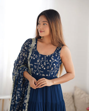 Georgette Embroidered Anarkali Set – Blue
