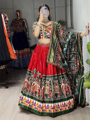 Navratri Red Patola Lehenga Set - Blouse Unstitched