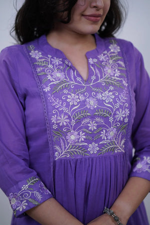 Cotton Embroidered Kurta Pant Dupatta Set – Purple