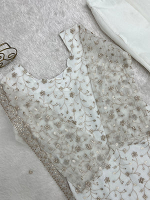 Crunchy Silk Embroidered Bell Bottom Set – Off White
