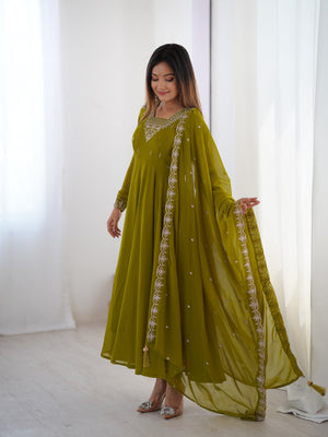 Georgette Embroidered Anarkali Set – Mehndi Green