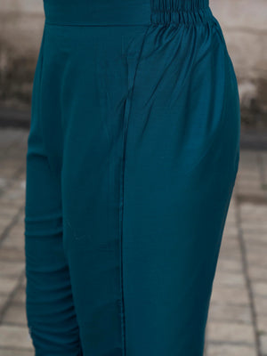 Rayon Slub Embroidered Kurta Pant Dupatta Set – Rama Green