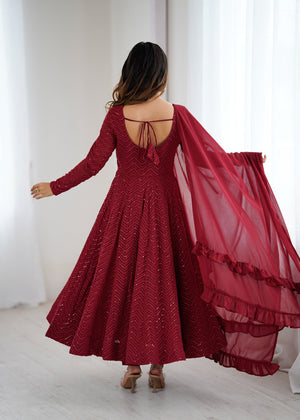 Georgette Embroidered Anarkali Set – Maroon