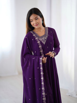 Georgette Embroidered Anarkali Set – Purple
