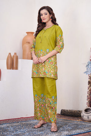 Pure Cotton Printed Co-Ords Set – Lemon Yellow