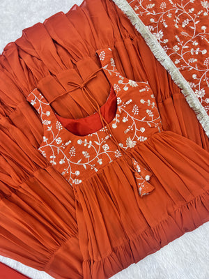 Georgette Embroidered Anarkali Set – Orange