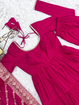Roman Chanderi Silk Embroidered Anarkali Set – Red