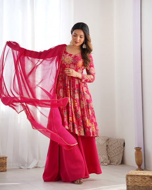 Roman Chanderi Silk Printed Kurta-Palazzo Set – Pink