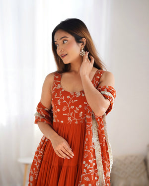 Georgette Embroidered Anarkali Set – Orange