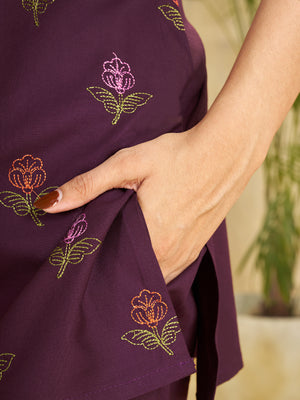 Heavy Rayon Embroidered Co-Ords Set – Wine