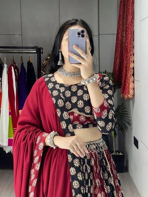 Navratri Black Satira Lehenga Set
