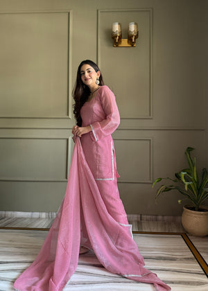 Crunchy Silk Embroidered Farshi Salwar Set – Pink