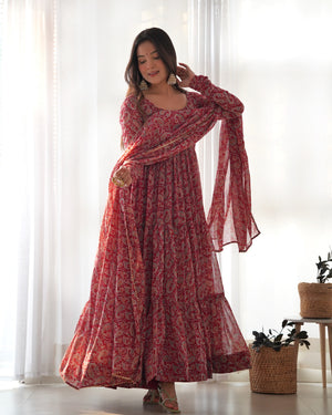 Georgette Printed Anarkali Set – Maroon