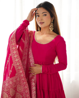 Roman Chanderi Silk Embroidered Anarkali Set – Red
