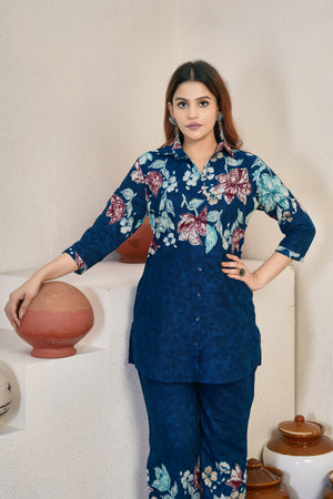 Pure Cotton Printed Co-Ords Set – Blue