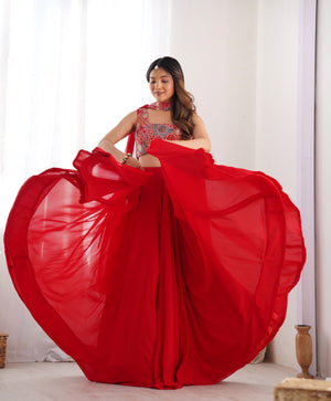 Georgette Designer Lehenga Set – Red