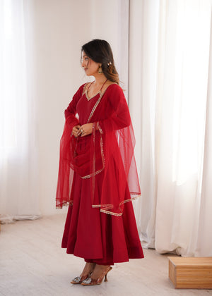 Roman Chanderi Silk Embroidered Anarkali Set – Maroon