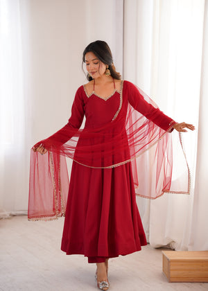 Roman Chanderi Silk Embroidered Anarkali Set – Maroon