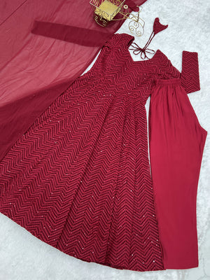 Georgette Embroidered Anarkali Set – Maroon