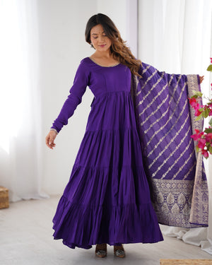 Roman Chanderi Silk Embroidered Anarkali Set – Blue