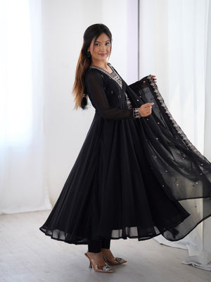 Georgette Embroidered Anarkali Set – Black