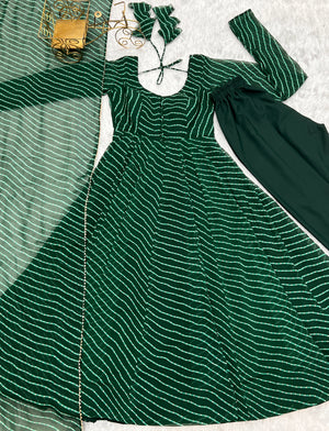 Georgette Printed Anarkali Set – Bottle Green