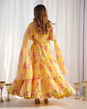 Georgette Printed Anarkali Set – Yellow
