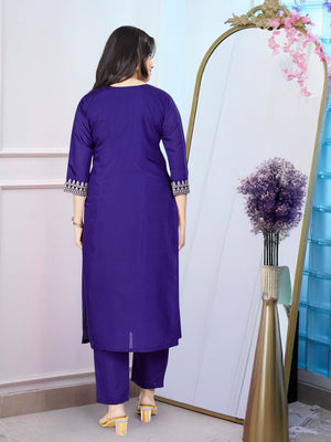 Pv Chanderi Embroidered Kurta Pant Dupatta Set – Purple