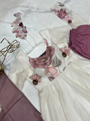 Organza Silk Printed Anarkali Set – Lilac Floral
