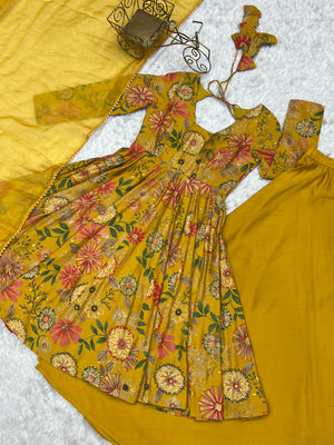 Roman Chanderi Silk Printed Kurta-Palazzo Set – Yellow