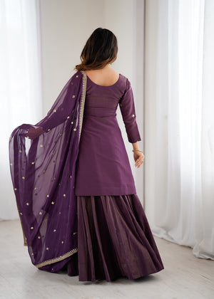 Roman Shimmer Silk Embroidered Top Set – Purple
