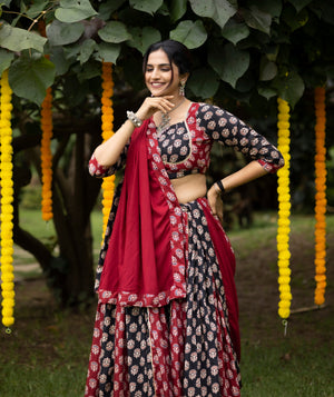 Navratri Black Satira Lehenga Set