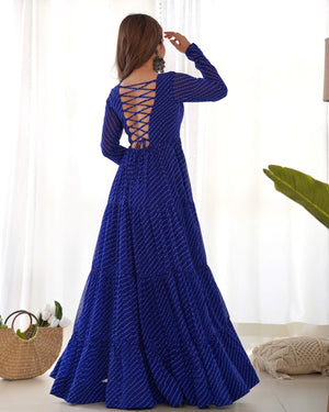 Georgette Printed Gown Set – Blue