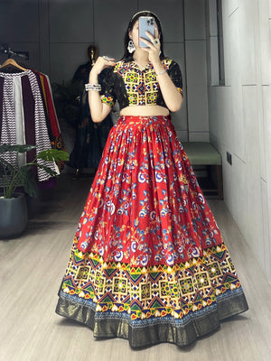 Navratri Black Floral Lehenga Set