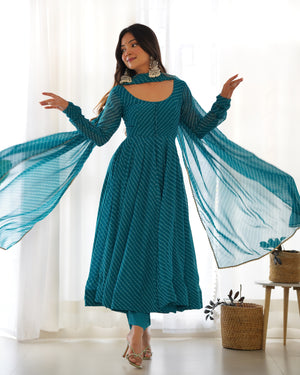 Georgette Printed Anarkali Set – Blue